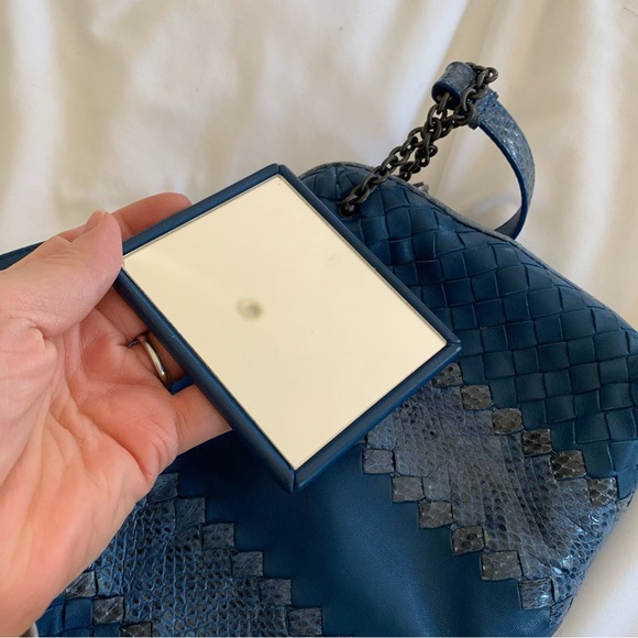 BOTTEGA VENETA Blue Leather Python Trimmed Intrecciato Crossbody Bag - Picture 14 of 14